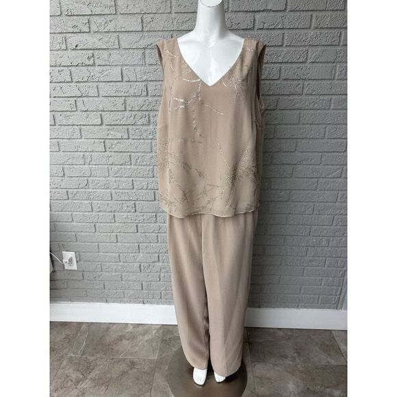Dana Kay Women Beige Gold Mother of the Bride Formal 3 PCS Pant Suit Size 16W - Picture 3 of 15